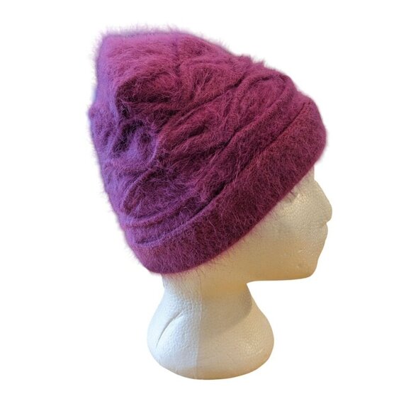 Angora Wool Blend Womens Beanie Hat Cap Magenta One Size Fuzzy Soft Cabincore - Picture 2 of 7